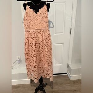 Lulu's Pink Lace Midi Dress